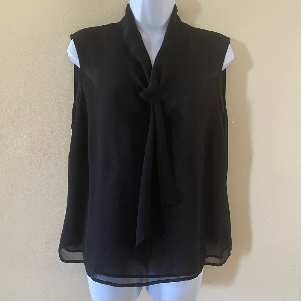 212 Collection Womens XL Extra Large Sleeveless Sheer Lined Black Blouse Keyhole